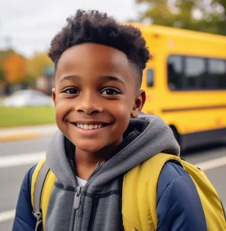 foster boy on his way to school