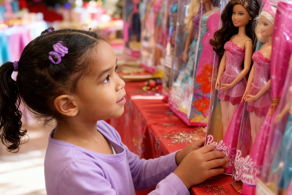 Little girl receiving My First Barbie at Kind to Kids Holiday Party