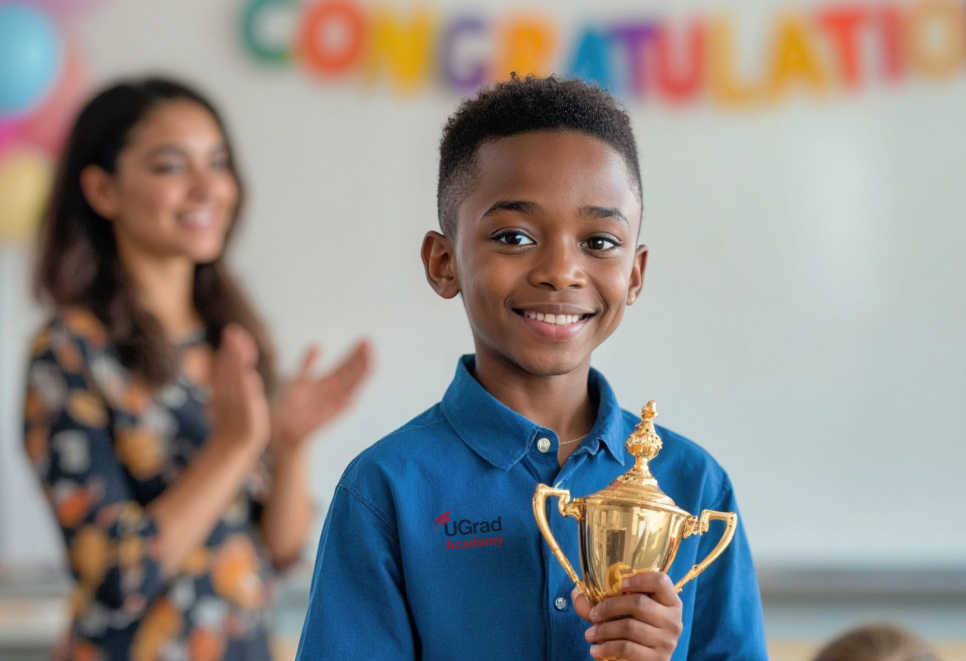Tyler with trophy in elementary school